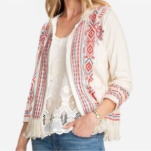 JOHNNY WAS Yatzil Embroidered Fringe Jacket in Vanilla Size L